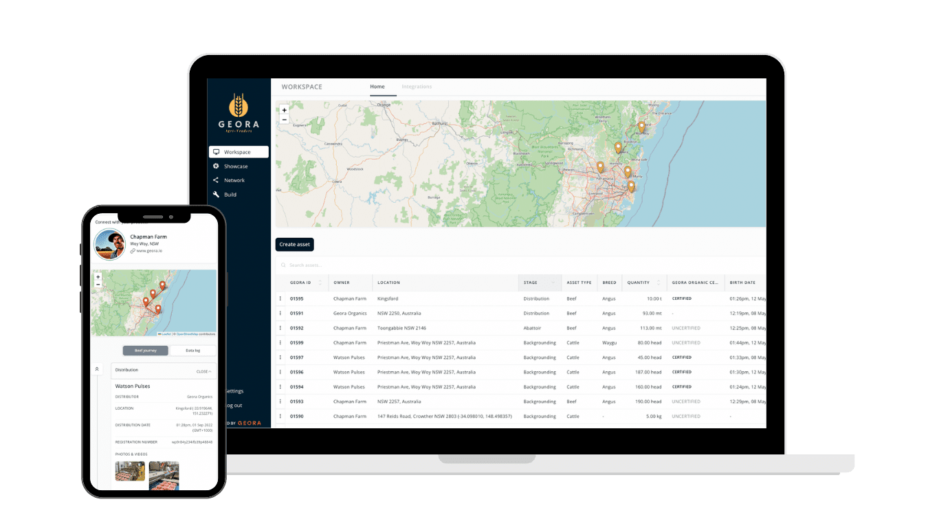 Image of the Geora platform, the first Software-as-a-service (SaaS) blockchain platform in agriculture. 